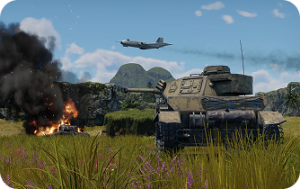 War Thunder News gameplay showing active combat in realistic battles with aircraft and ground vehicles