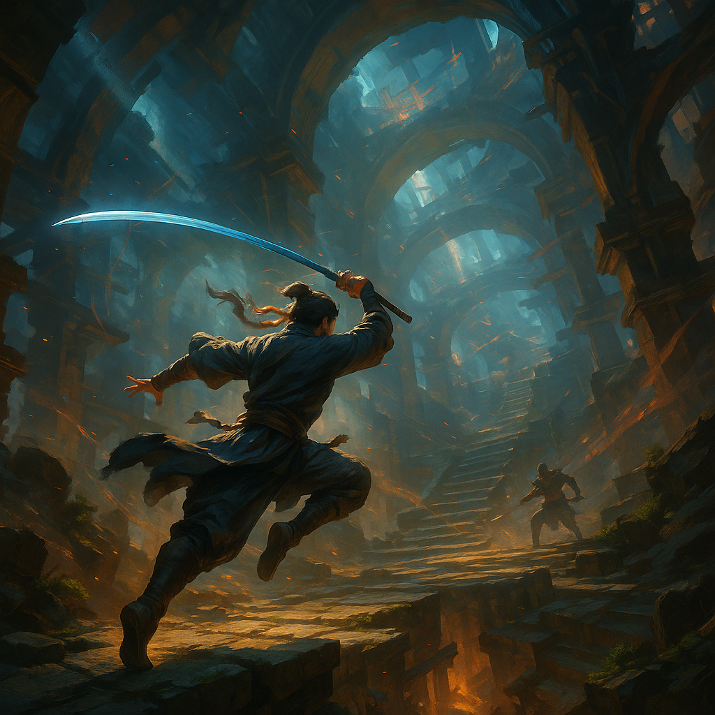 Martial hero overlooking an open-world valley in Where Winds Meet mmorpg