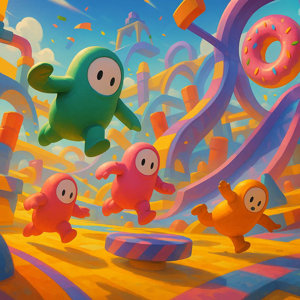 Crowded obstacle race scene from epic games fall guys mobile