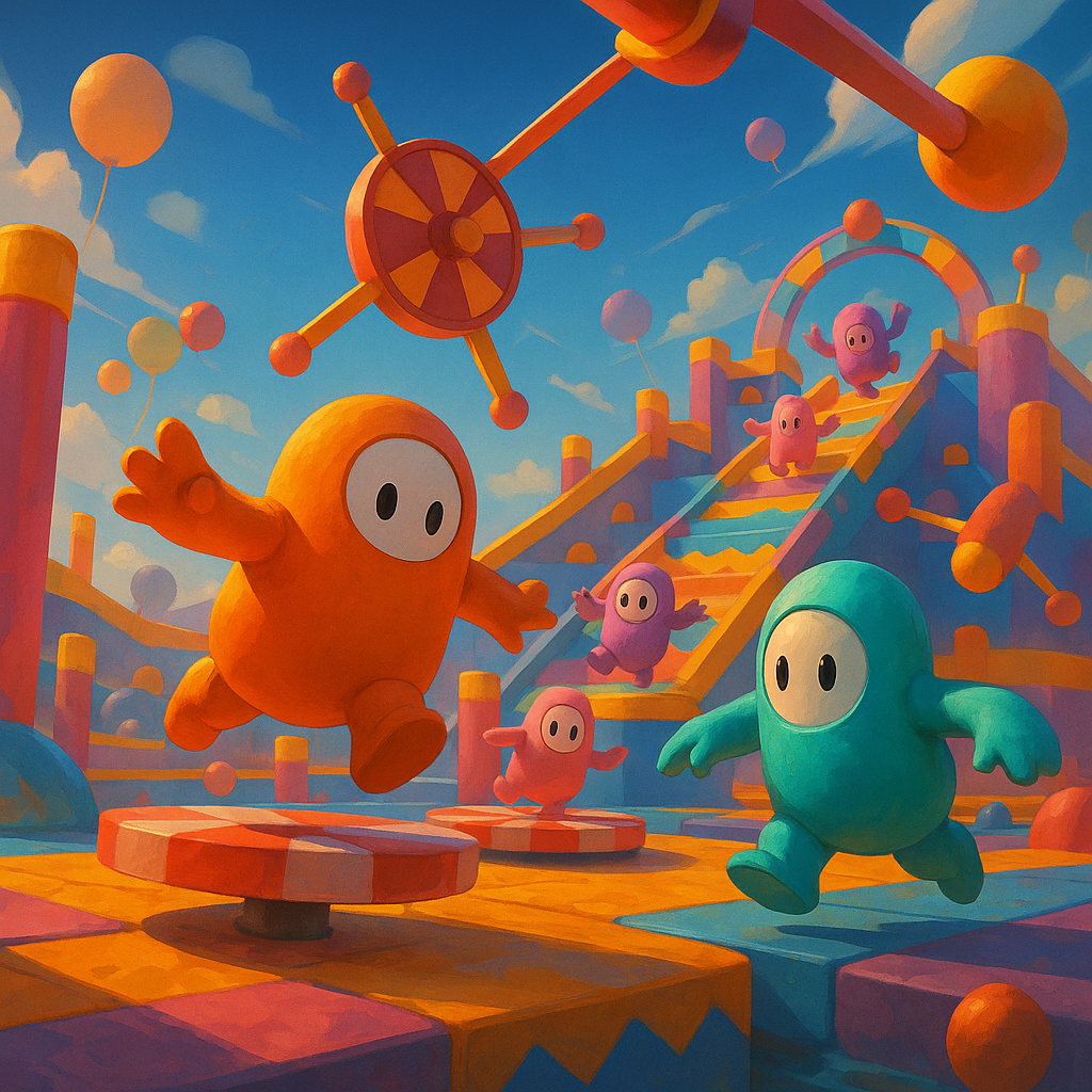Crowded arena race scene inspired by Fall Guys Games