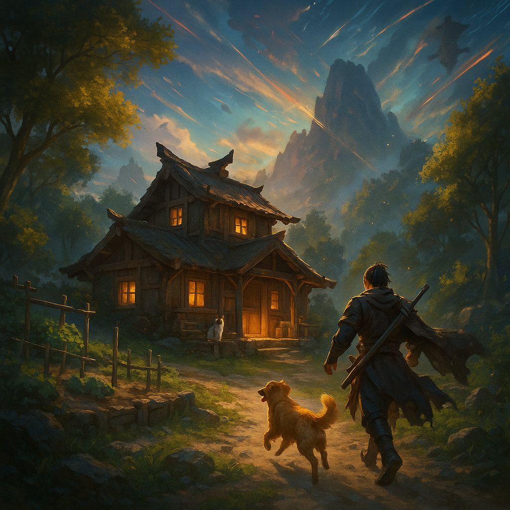 Cozy homestead scene in where winds meet pc game with a pet companion
