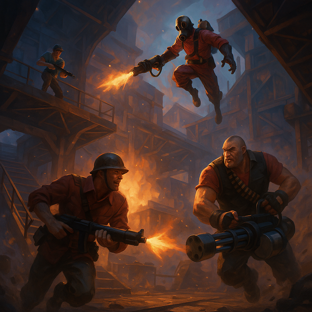 Stylized multiplayer action scene inspired by the New Team Fortress 2 Update