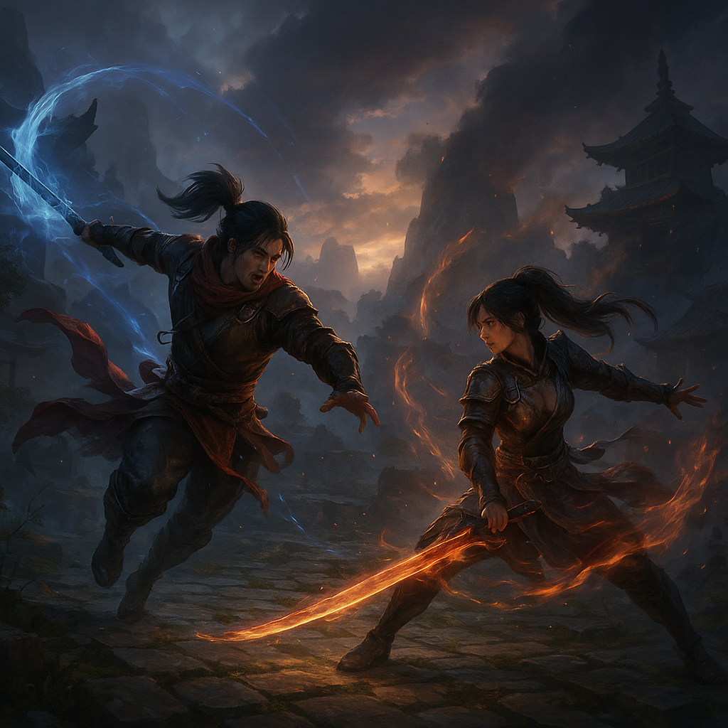 Warrior Leaping Across Rooftops in Naraka: Bladepoint Review Art